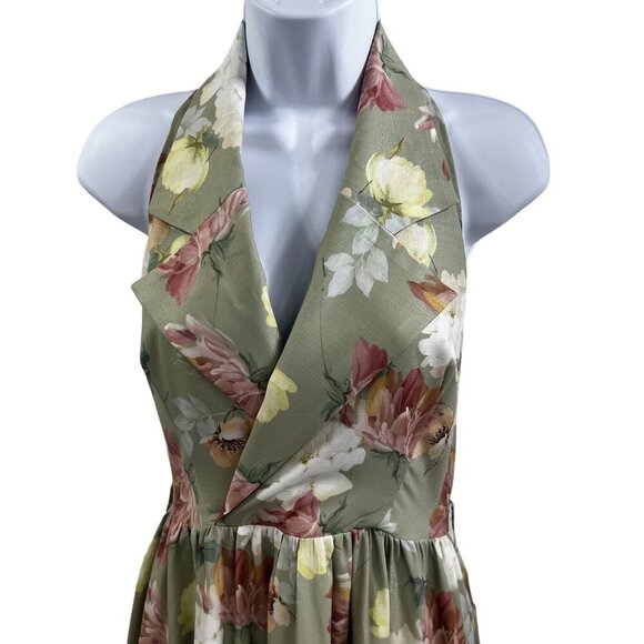 Forest Wardrobe NWT Womens M Floral Halter Midi Dress Ruffle Corset Back Retro - Picture 2 of 16